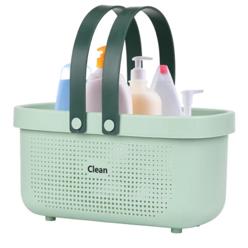 Green Portable Shower Caddy Basket, Plastic Storage Basket with Handles Storage Bins Shower Storage Organizer for Bathroom, College Dorm, Kitchen, Bedroom, Gym