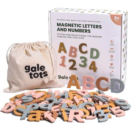 Aesthetic Magnetic Letters & Numbers – 135 Foam Alphabet Magnets for Kids’ Learning, Montessori Activities & Stylish Educational Gift