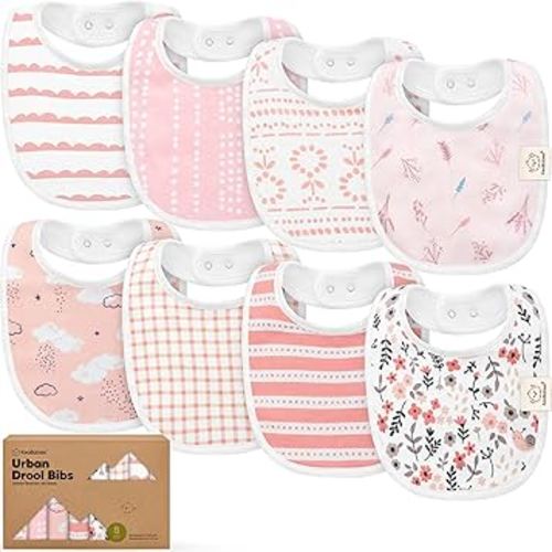 8-Pack Organic Baby Bibs for Boys, Girls - Soft Cotton Drooling and Teething Bibs for Baby Girl & Boy, Extra Absorbent, Easy to Clean & Put On for Toddler, Newborn, Infant 0-24 Months (Sweet Charm)