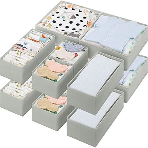 GRANNY SAYS Drawer Organizer Clothes, 12 Pack Dresser Organizer Bins for Nursery, Closet Organization and Storage Dividers for Clothing, Baby Clothes, Underwears, Gray