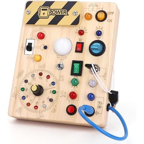 Toddler Toys Clock Busy Board with Led Light, Preschool Learning Activities Sensory Toys for Toddlers,Montessoti Toys for 1 2 3 Year Old