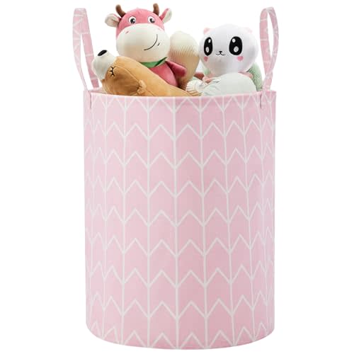 TECHMILLY Large Storage Basket for Girls and Boys, Collapsible Laundry Hamper with Long Handles, Toy Bins for Nursery, Kids Room Décor