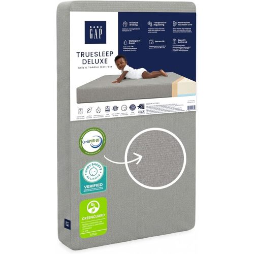 GAP babyGap TrueSleep 2-Stage Deluxe Crib and Toddler Mattress - Waterproof - GREENGUARD Gold Certified – Temperature Regulating – Moisture Wicking