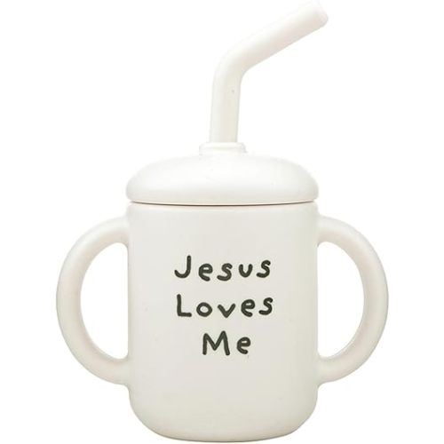 Stephan Baby Sippy Cups - Soft 100% Silicone Training Cup Lid & Straw for Babies Toddlers, 4-Ounce, Jesus Loves Me