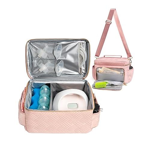 Flyangle EliteMom Breast Pump Tote Bag (Patent Pending) - Stylish Pumping Bag with Shoulder Strap, Compatible with Spectra S1 S2 Gold & More with Cooler for Working Moms