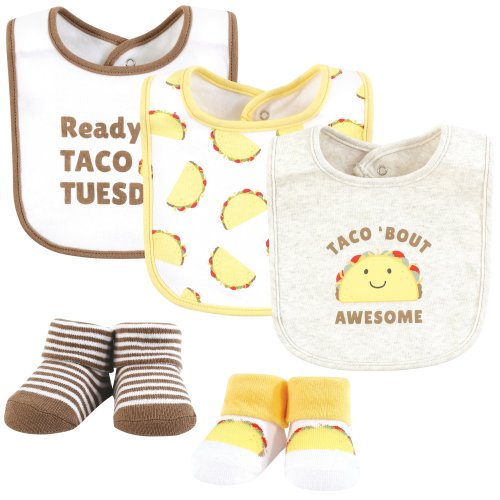 Hudson Baby Cotton Bib and Sock Set, Taco Tuesday, One Size - Taco Tuesday - One Size