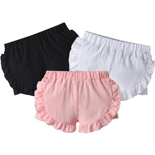 Newborn Baby Girls 3 Pack Shorts Solid Ruffle Casual Sports Short Pants Summer