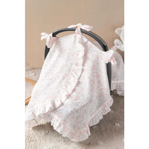Baby Car Seat Cover - Toile De Jouy / Pink