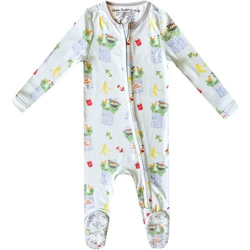 Copper Pearl Zip-Up Footie Baby Pajamas: Ultra-Soft Boys Pajamas and Girls Pajamas, Premium Knit Fabric in Stylish Prints, Tag-Free with Two-Way Zipper, Sized Newborn to 24 Months, Oscar the Grouch