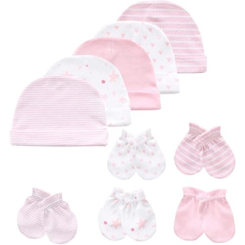 Baby Hat and Mittens Set Newborn Baby Hats Caps for Baby Boys Girls 0-6 Months 100% Cotton - Pink Hpgm21
