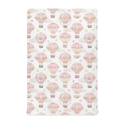 IHCVHQX Pink Hot Air Balloons Crib Sheets for Boys Girls Crib Mattress Sheet Fitted Ultra Soft Breathable Nursery Bedding Sheet for Standard Crib Mattress 28x52 Inch