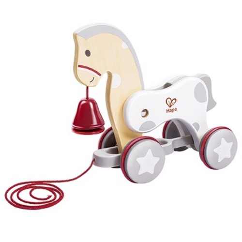 Hape: Pull Along Pony - White & Red - Wooden Toy, 1+