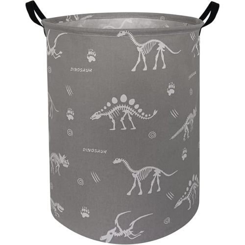 Large Dinosaur Laundry Basket,Canvas Fabric Laundry Hamper,Collapsible Waterproof Storage Bin with Handles,Toy Organizer for Kids,Home,College Dorms,Gift Basket(Grey dinosaur)