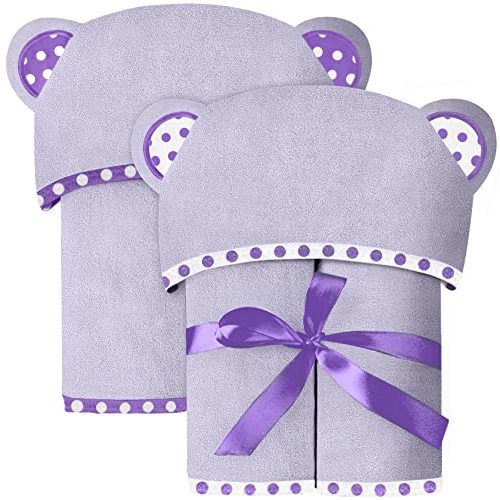 ELSVIN Set of 2 Hooded Baby Towels – Purple – Luxurious, Large and Super Absorbent – 30 x 30 Inch – Soft and Suitable for Infants, Toddlers and Kids – 400 GSM