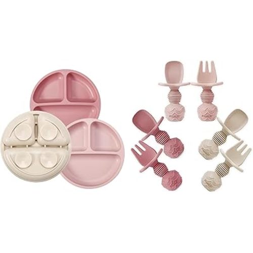 PandaEar 3 Pack Toddler Plates & Baby Spoons and Fork