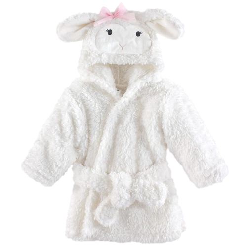 Hudson Baby Unisex Baby Plush Animal Face Bathrobe, Girl Lamb, 0-9 Months