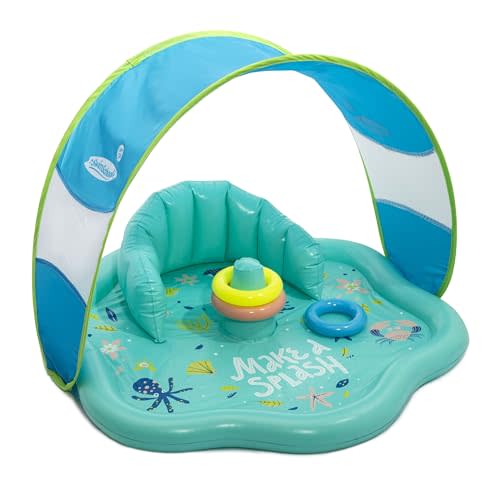 SwimSchool Infant Baby Pool Floats, Free Swimming, Super Buoyant – Ages 6-24 Months – Multiple Colors/Styles – Adjustable Canopies and Seats, Splash & Play Baby Floaties