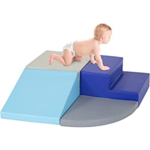 4-Piece Set Climbing Toys for Toddlers 1-3 and Climb Foam Play Set Babies Foam Blocks Toddler Climbing Toys Indoor Baby Climbing Toys Children’s Composite Toy for Crawling Climbing and Sliding (Blue)