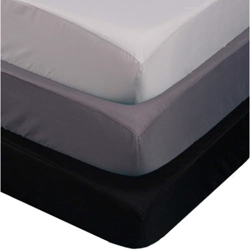 Belsden 3 Pack Soft Waterproof Crib Sheets, Wipeable Machine Washable Crib and Toddler Mattress Pad Cover, Fitted Microfiber Baby Boy Sheets Set, 28’’x 52’’, Light Grey & Dark Grey & Black
