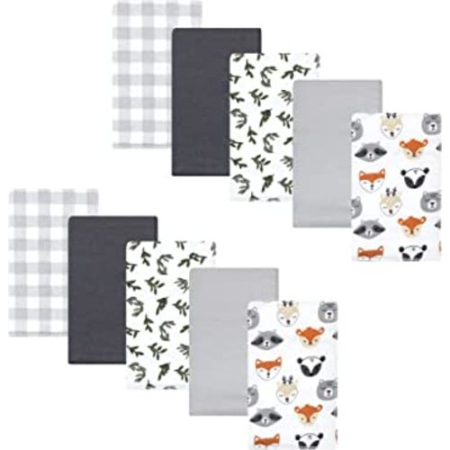 Hudson Baby Unisex Baby Cotton Flannel Burp Cloths, Woodland Faces, One Size