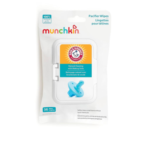 Munchkin Arm & Hammer Pacifier Wipes - Safely Cleans Breast Pump Parts and Feeding Essentials for Baby and Toddler, 1 Pack, 36 Wipes