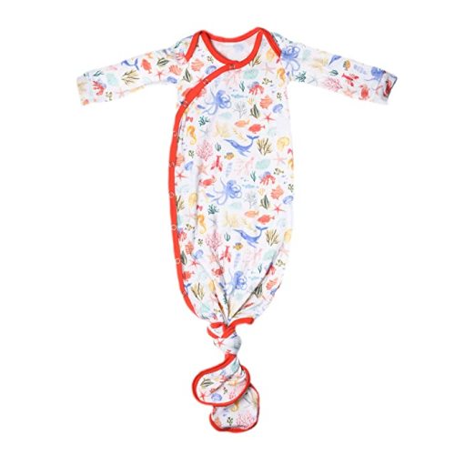 Copper Pearl Baby Gown - Knotted Newborn Sleepers for Baby Boy and Girl, Soft Stretchy Long Sleeve Infant Gowns with Bottom Tie and Hand Mittens, Perfect Hospital Coming Home Outfit (Nautical)