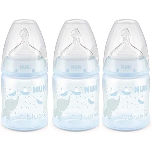 NUK Smooth Flow Anti-Colic Bottle,Blue Elephant 5 Oz, 3 Pack