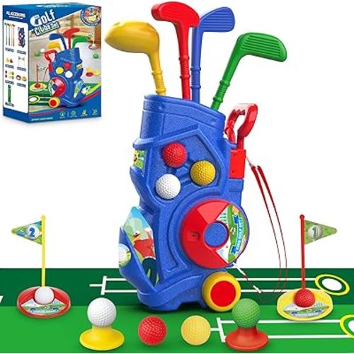 Letapapa Toddler Golf Set, Kids Golf Clubs with Putting Mat, Toys for Boys 3 4 5+ Years Old, Sports Golf Toys with 4 Clubs, 8 Balls, 2 Practice Holes, Shoulder Strap, 20 PCS, Blue (LE-W-GOLF-BOY)