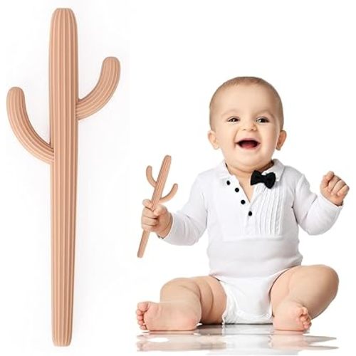 Baby Teething Toy, Socub Silicone Teethers for Babies and Infants, Baby Cactus Teether for Self-Soothing Pain Reliefe, Easy to Hold, BPA Free, 3+Months, Apricot