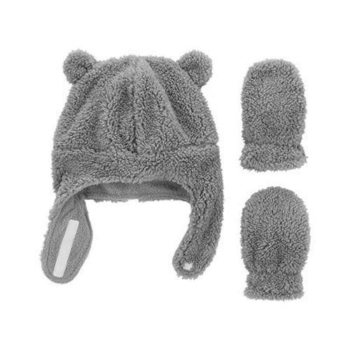 Baby Carter's 2-Pack Gray Sherpa Hat & Mitten Set