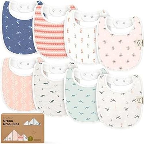 8-Pack Organic Baby Bibs for Boys, Girls - Soft Cotton Drooling and Teething Bibs for Baby Girl & Boy, Extra Absorbent, Easy to Clean & Put On for Toddler, Newborn, Infant 0-24 Months (Marine Muse)