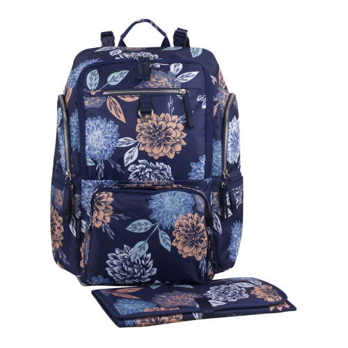 Eastsport Multi-Function Large Capacity Lafayette St. Backpack Diaper Bag with Bonus Changing Pad, Navy Floral Print