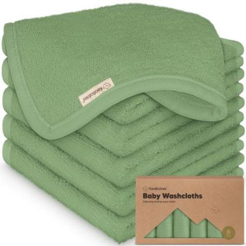 6pk Deluxe Baby Washcloths, Organic and Soft Baby Wash Cloth, Baby Bath Towel, Face Cloths (Meadow Green)