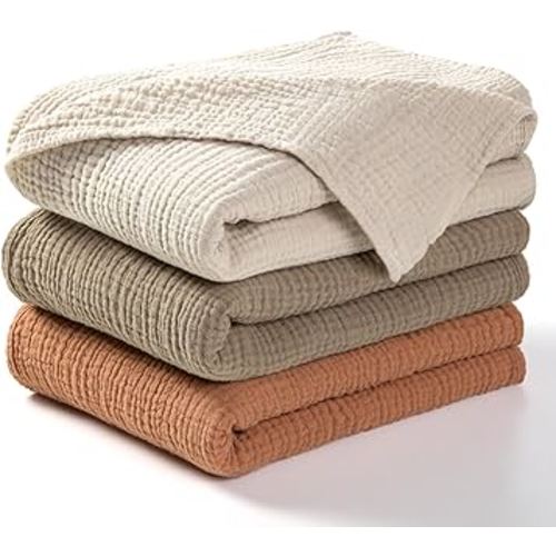 Muslin Swaddle Blanket Baby - Cotton Swaddling Blanket Soft Baby Receiving Blanket Neutral 3Pack(Olive)