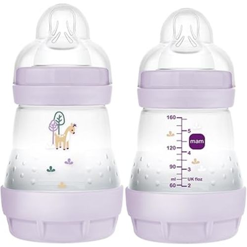 MAM Easy Start Matte Anti-Colic Baby Bottles, 5oz (2 Count), Slow Flow Nipples, Baby Girl