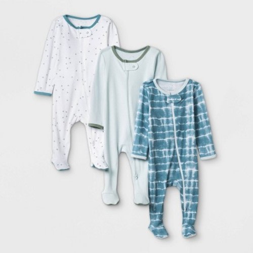 Baby Boys' 3pk Tie-Dye Sleep N' Play - Cloud Island™ Blue/Mint/White 6-9M