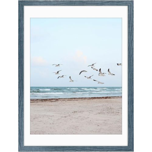 Frametory, 18x24 Frames Display 16x20 Picture with Mat or 18x24 Photo Without Mat, Shatter-Resistant Glass, Pre-Installed Wall Mounting Hardware - Blue