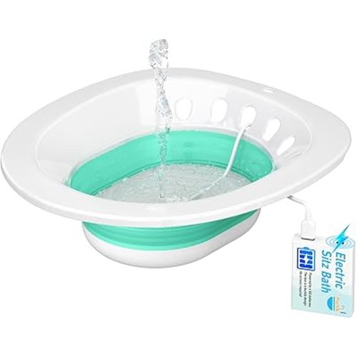 Pochik Electric Sitz Bath, Sitz Bath for Toilet Seat, Postpartum Essentials, Hemorrhoids and Postpartum Care Tub for Soak, Sits Bath Kit for Women, Collapsible, Drain Holes - Green