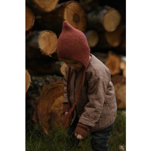 Baby Pixie Bonnet Hat,Wool Knitted Beanie with ties,Alpaca Kid Soft Cap Rust Red