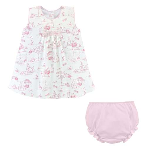 Smocked Pima Bunny Toile Bloomer Set