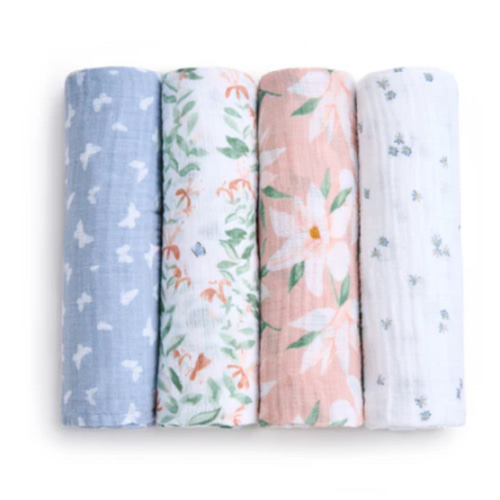 aden + anais butterfly garden essentials cotton muslin swaddles 4 pack