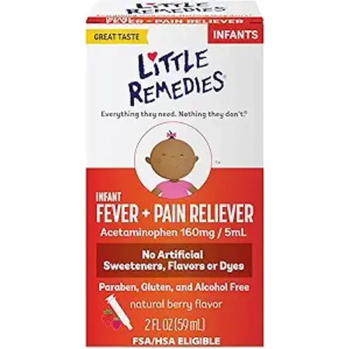 Little Remedies Infant Fever & Pain Reliever with Acetaminophen, Baby Medicine with No Artificial Sweeteners, Flavors or Dyes, Natural Berry Flavor, 2 Fl Oz