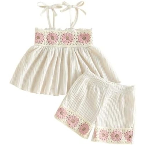 Baby Girl Summer Clothes Crochet Flower Sleeveless Tops and Shorts Sets Boho Beach Toddler Girls Outfits