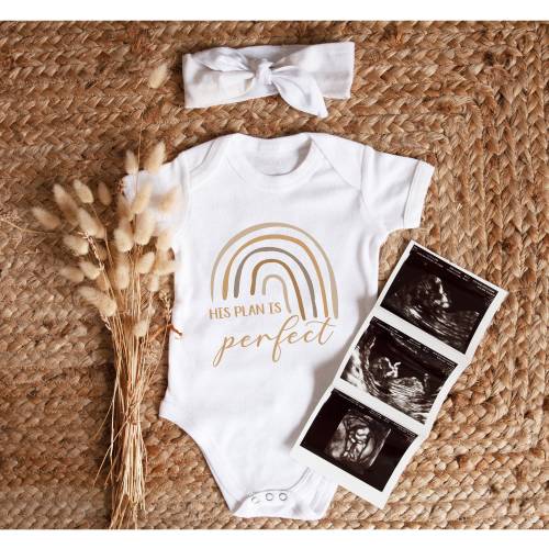 Rainbow Baby Reveal Onesie®, His Plan is Perfect  Bodysuit, Pregnancy Announcement,  IVF Infant Bodysuit, Gender Neutral