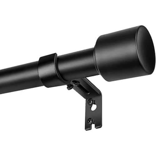 1” Diameter Curtain Rods Itself is 30 to144 inch 1 Pack Fit 30-142 inch, 66 to 120 inch Window with Heavy Duty Adjustable Rod Matte Black Curtain Splicing Metal Extra Long Curtain Rod for Windows