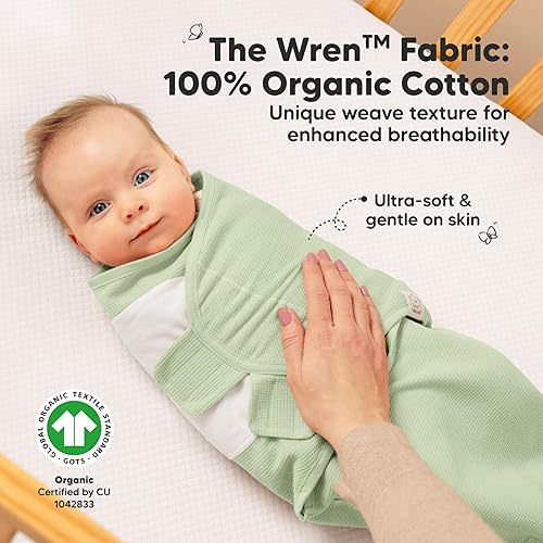 3-Pack Organic Swaddles for Newborns, Baby Sleep Sacks 0-3 Months - Baby Swaddle Wrap, Newborn Wearable Blanket, Infant Sleep Sack for Girls, Boys, Soft & Snug, Large Hook & Loop Closure (Ripple)