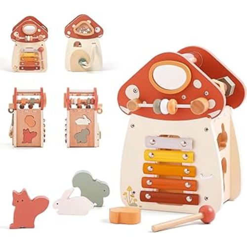 8 in 1 Wooden Activity Cube Toys for Baby Travel Sensory Toys for Toddlers 1-3 Multipurpose Educational Learning Toys for Toddlers Shape Sorter Montessori Toys for 1 2 Year Old First Birthday Gift