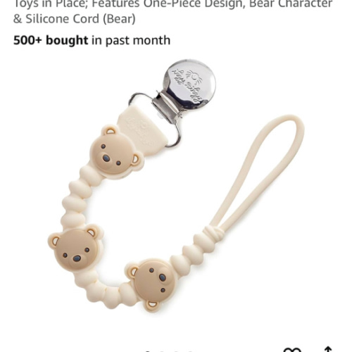 Itzy Ritzy Silicone Pacifier Clip; 100% Food Grade Silicone Pacifier Strap with Clip Keeps Pacifiers, Teethers & Small Toys in Place; Features One-Piece Design, Bear Character & Silicone Cord (Bear)