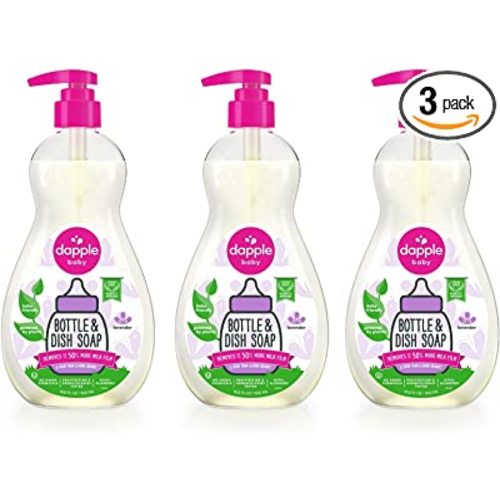 Dapple Baby Bottle Soap, Hypoallergenic Dish Soap for Baby Bottles, Powered by Plants, Lavender, 16.9 Fl Oz (Pack of 3)