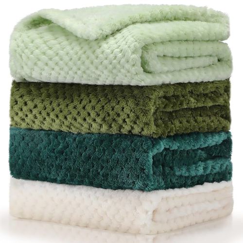 Frienda Manta mullida para bebé, 4 piezas, manta mullida para niños y niñas, suave y cálida para bebés, recién nacidos, suministros de cama para guardería, 32 x 24 pulgadas (color verde)